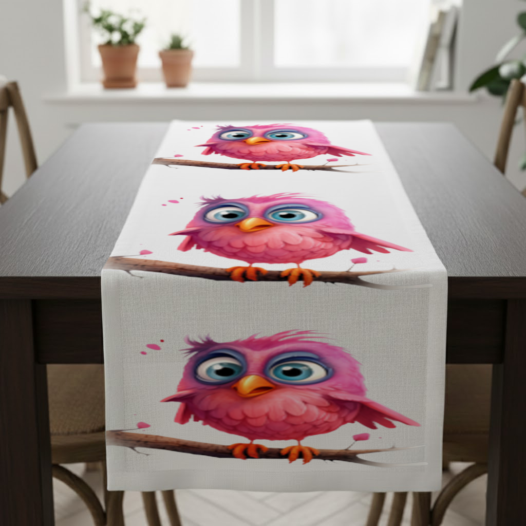 Cute Pink Bird with Large Blue Eyes Runner