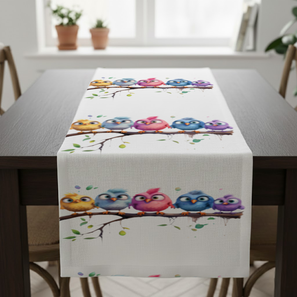 Five Colorful Kawaii Birds on Branch 