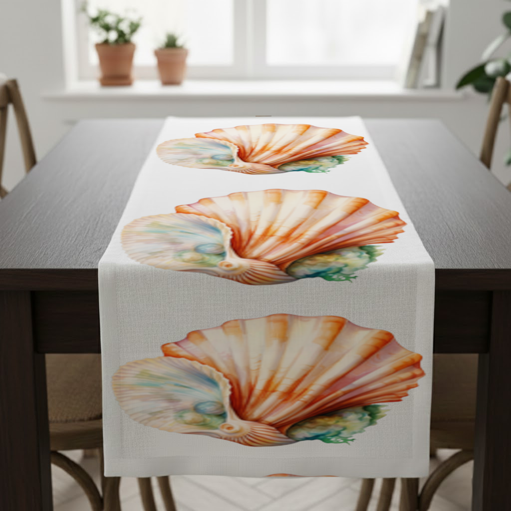 Iridescent Pearls in Orange Scallop Seashell Runner