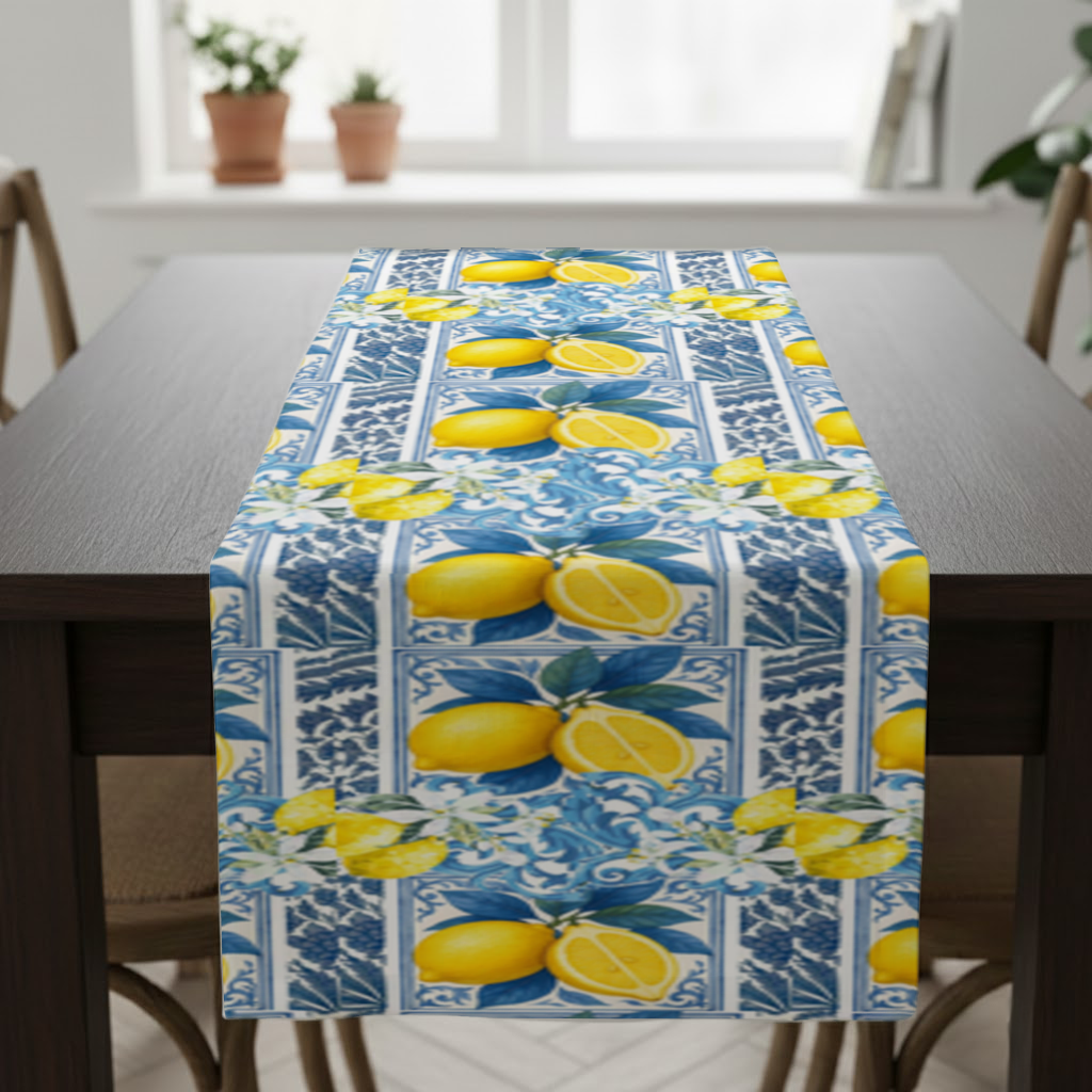 Mediterranean Lemon and Blue Azulejo Tile Pattern 