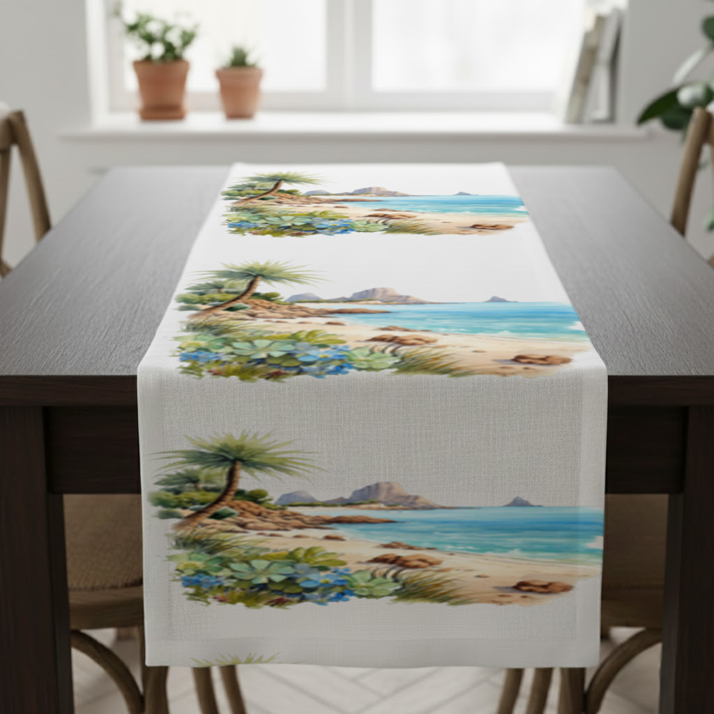 Tropical Palm Tree and Turquoise Sea Runner