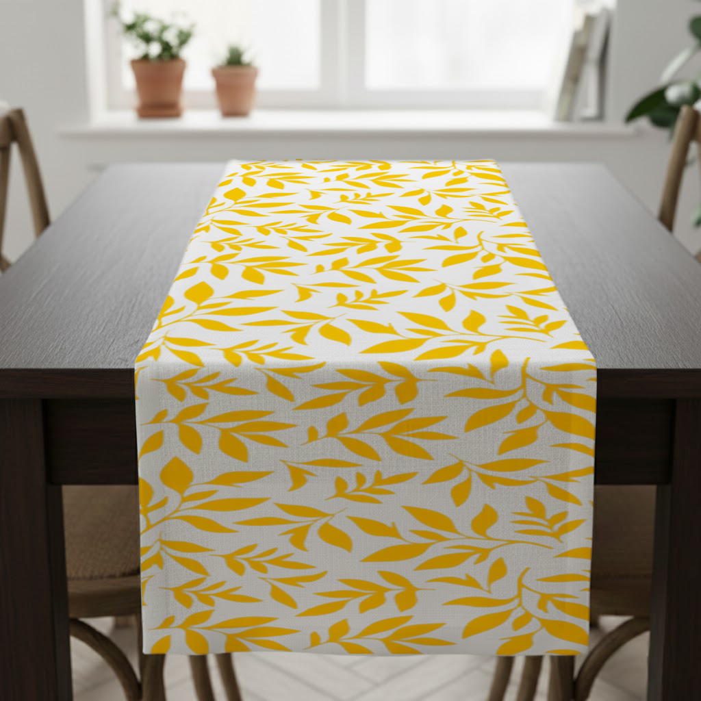 Mustard Yellow Botanical Leaves Runner