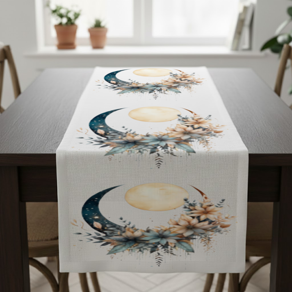 Celestial Boho Moon Floral Runner