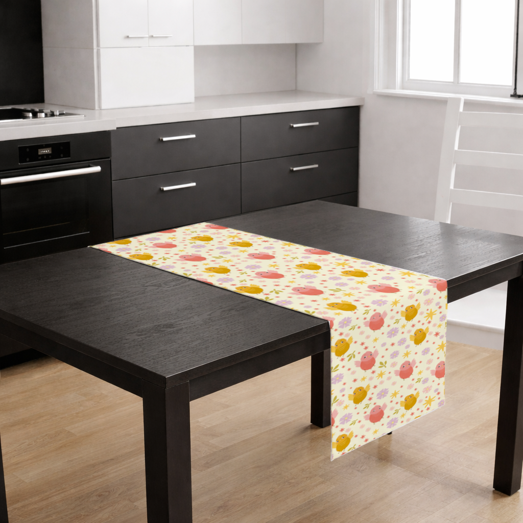 Cute Birds and Floral Pastel Spring Pattern Illustration Runner