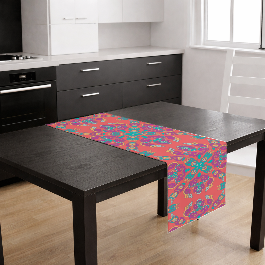 Vibrant Red Oriental Mandala Pattern Runner