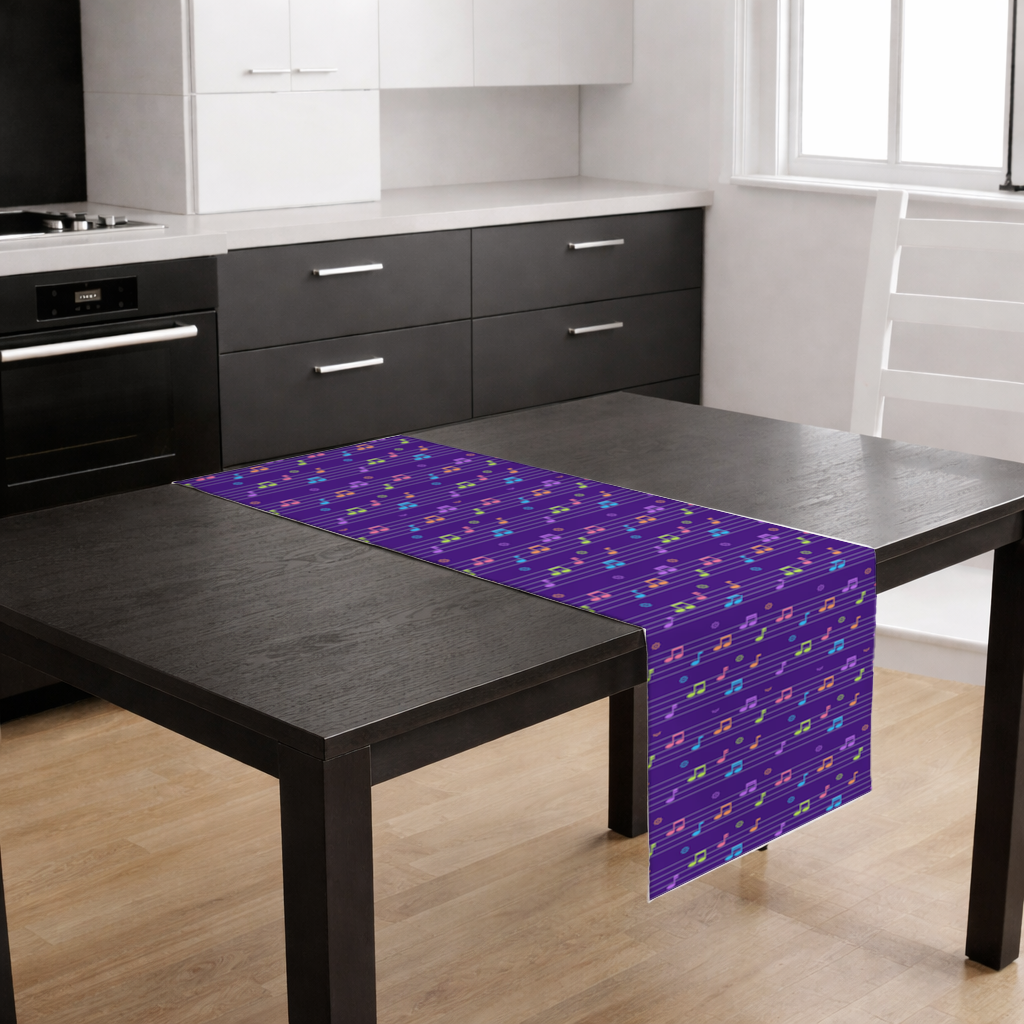 Renkli Müzik Notaları ve Modern Geometrik Desen Masa Runner