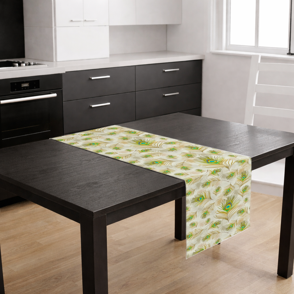 Zarif Tavus Kuşu Tüyleri ve Egzotik Doğa Deseni Masa Runner