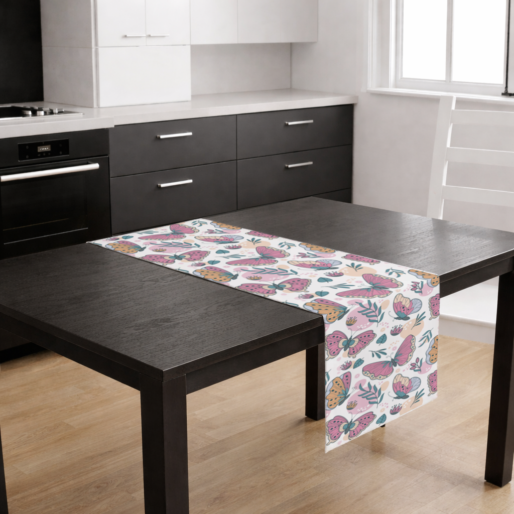 Pastel Butterflies and Botanical Leaves Seamless Pattern Runner