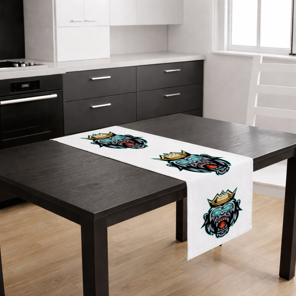 Taçlı Öfkeli Goril Kral Grafiği - Neon Detaylı Maskot Masa Runner