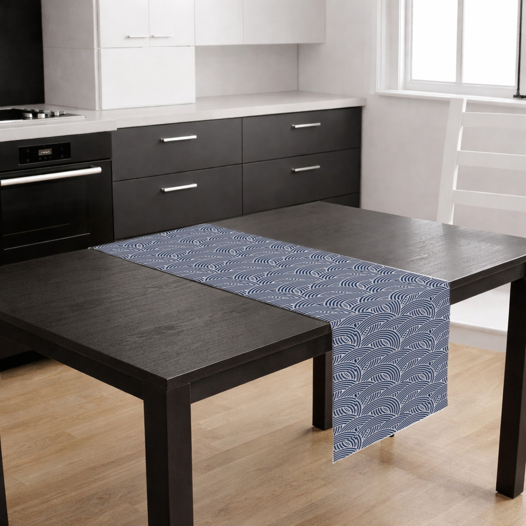 Navy and White Semi Circle Geometric Pattern Runner