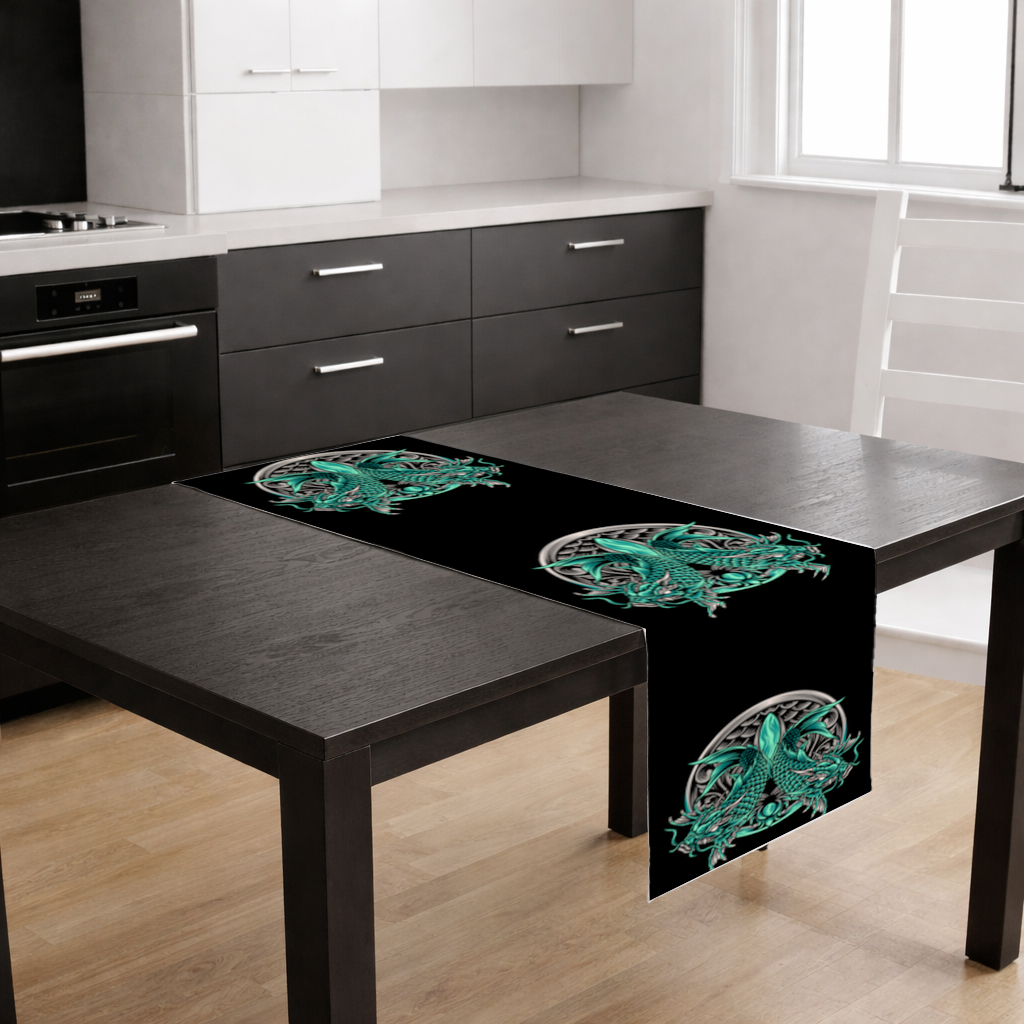 Turquoise Twin Dragon Emblem Design Runner