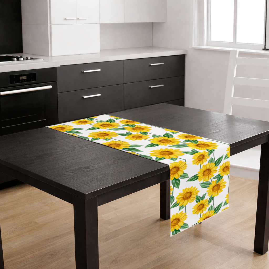 Vibrant Yellow Sunflower and Green Leaf Pattern Illustration Runner