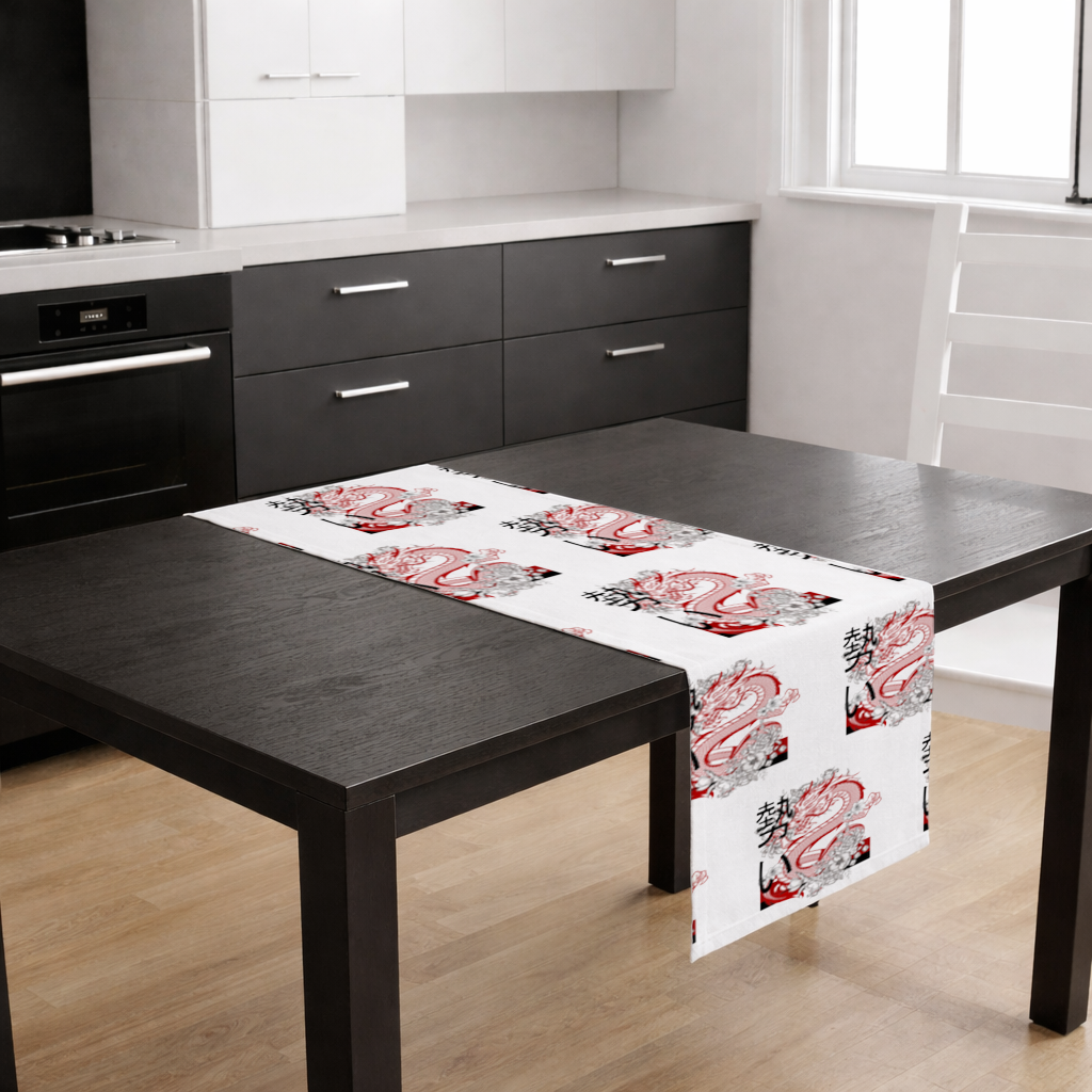 Japanese Dragon with Floral Design Runner