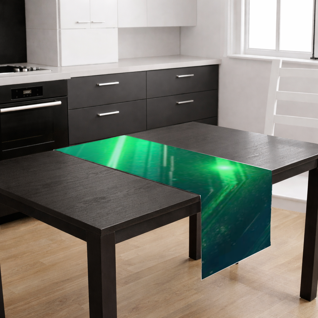 Siyah fon üstündeki parlak yeşil çizgiler. Masa Runner