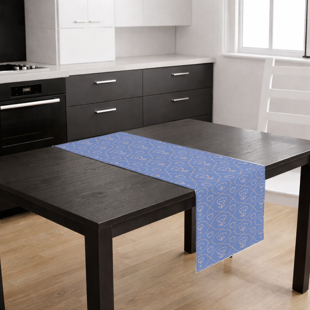 Orange Linear Floral Pattern on Blue Runner