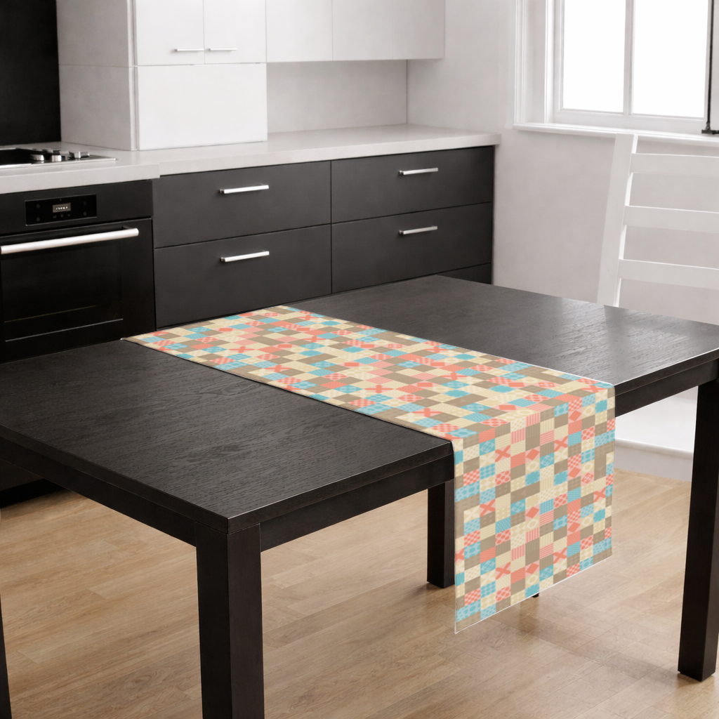 Colorful Modern Geometric Square Pattern Runner