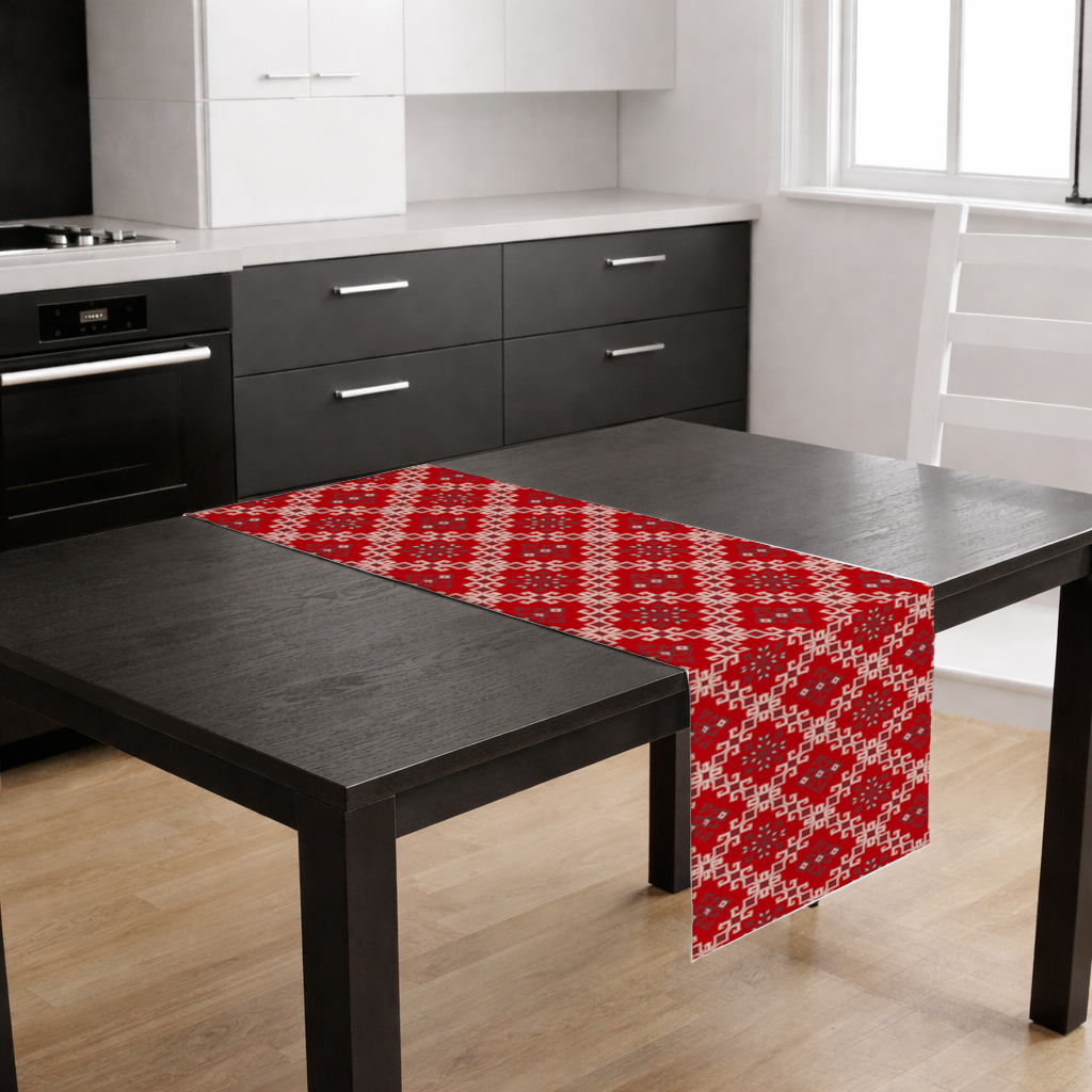 Red Ethnic Embroidery Pattern Runner