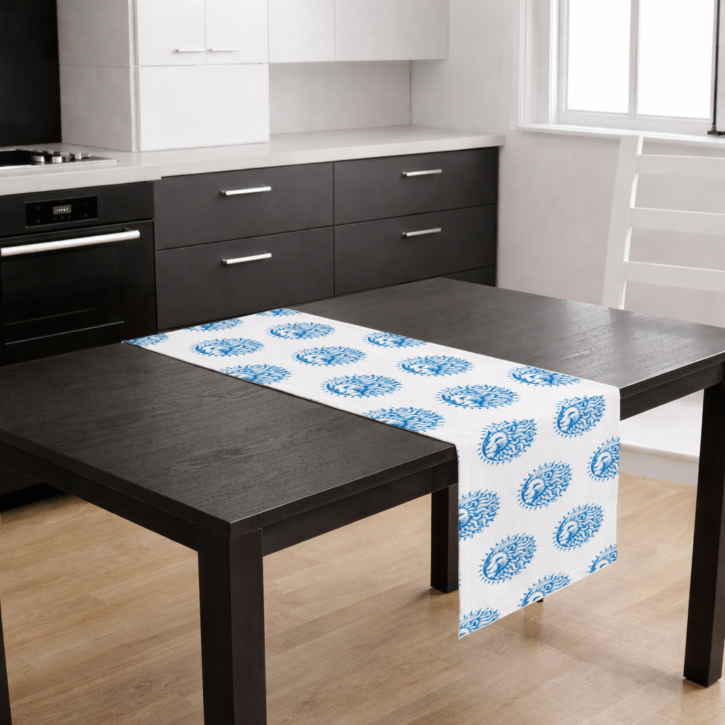 Leo Zodiac Sun and Moon Blue Motif Runner