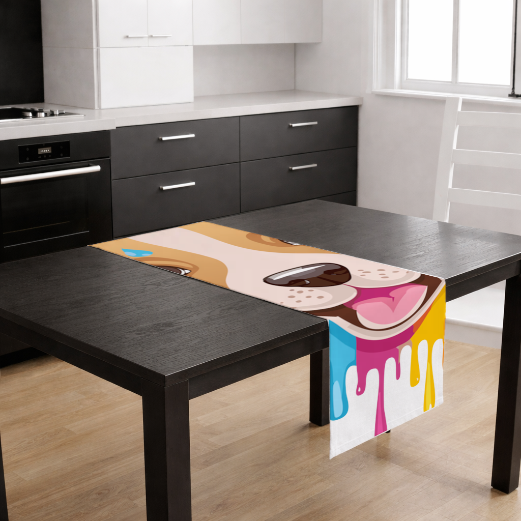 Happy Dog with Colorful Paint Drips Runner