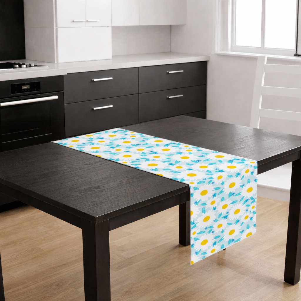 Daisy Garden and Turquoise Leaves Pattern Runner