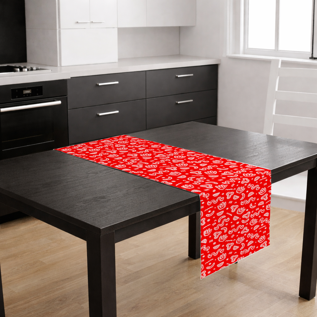 Kırmızı Soyut Doodle Masa Runner