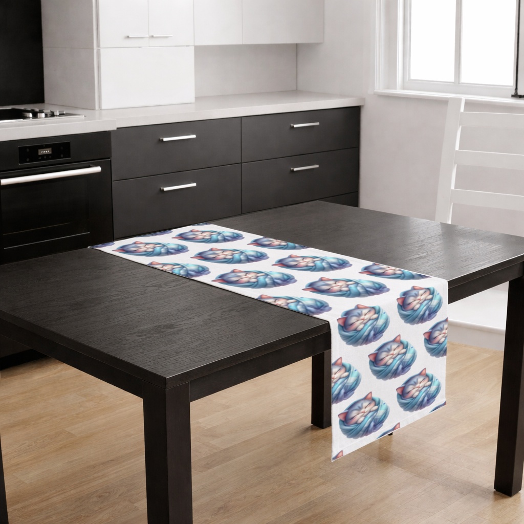 Kawaii Sleeping Kitten in Blue Swaddle Runner