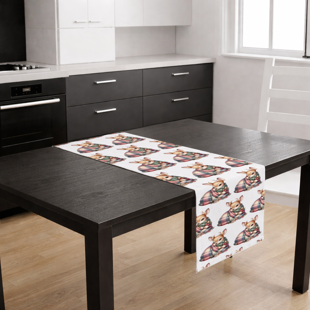 Kawaii Baby Deer with Plaid Scarf Runner