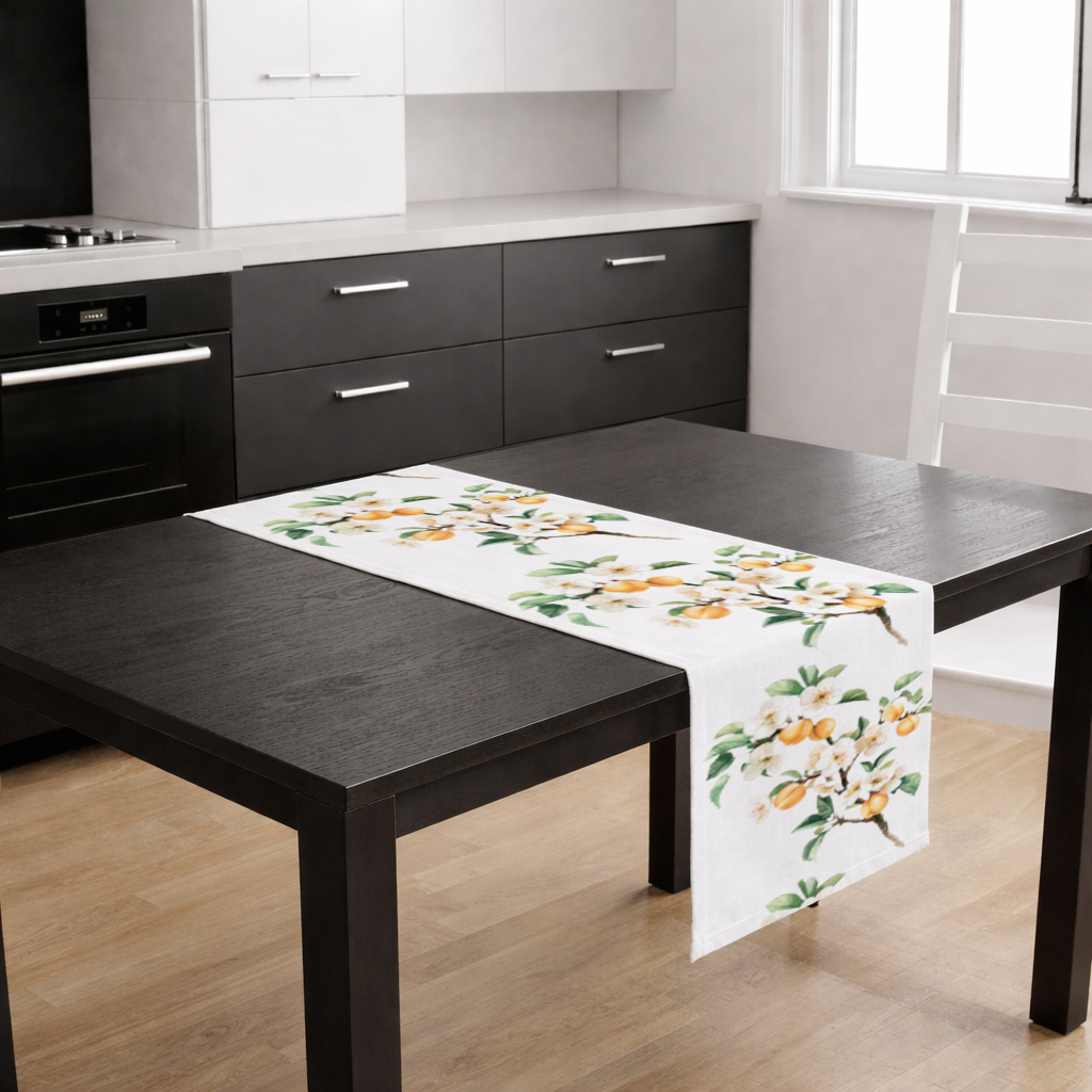 Watercolor Apricot Blossom Branch Runner