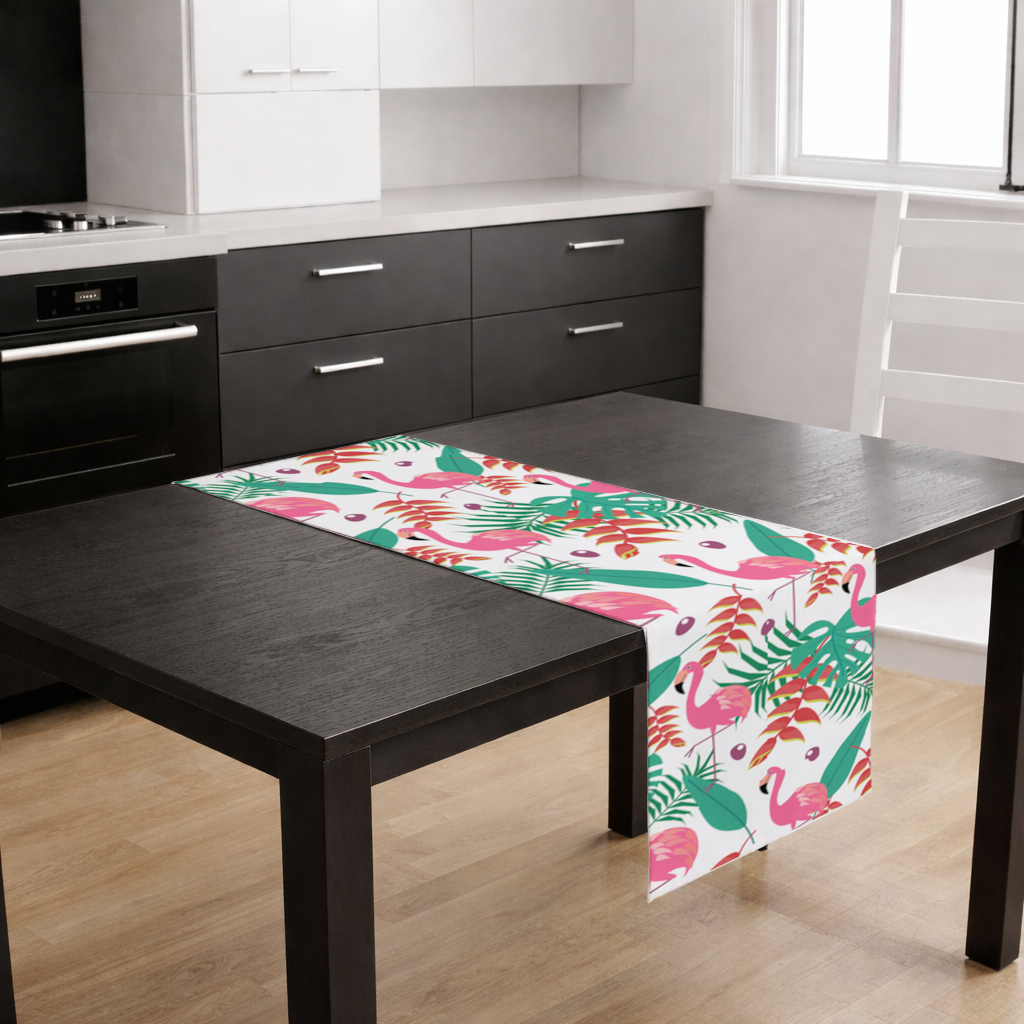 Pink Flamingo Tropical Leaves Runner