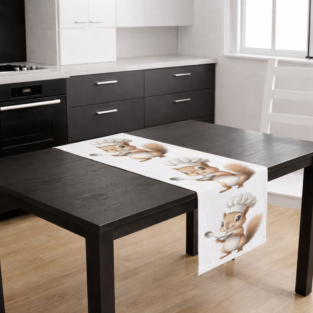 Aşçı Şapkalı Sevimli Sincap Masa Runner