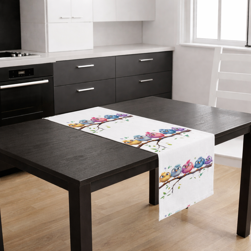 Five Colorful Kawaii Birds on Branch Runner