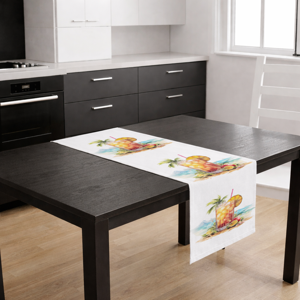 Egzotik Tropikal Sahilde Buzlu Meyveli İçecek Masa Runner