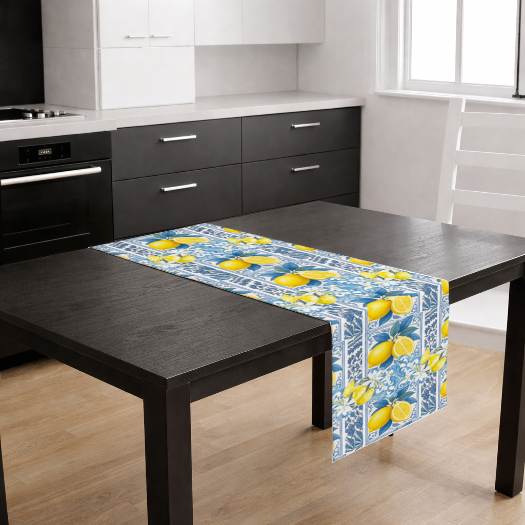 Mediterranean Lemon and Blue Azulejo Tile Pattern 