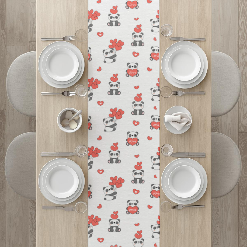 Cute Panda Valentines Day Love Heart Pattern Design Runner