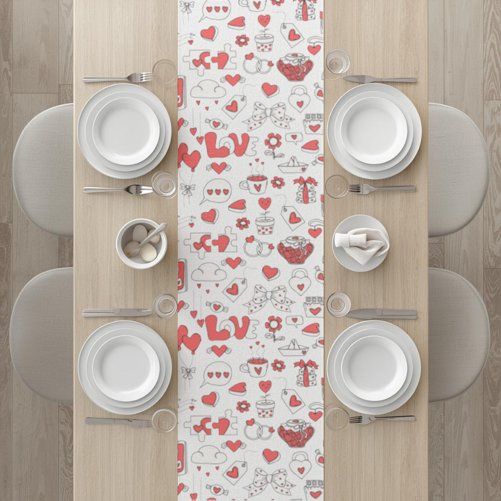 Valentines Day Doodle Love Heart Pattern Cute Design Runner