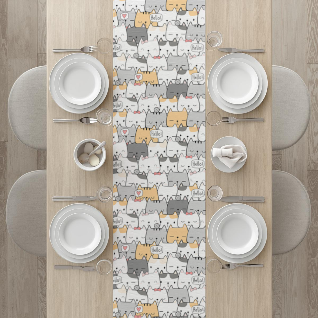 Cute Cartoon Cats Pattern with Speech Bubbles Runner