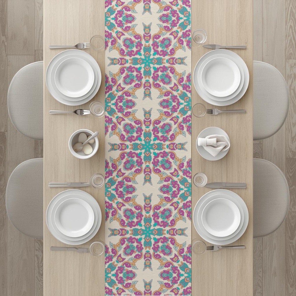 Colorful Oriental Symmetrical Mandala Pattern Runner