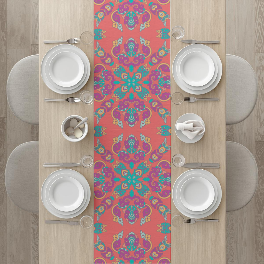 Vibrant Red Oriental Mandala Pattern Runner