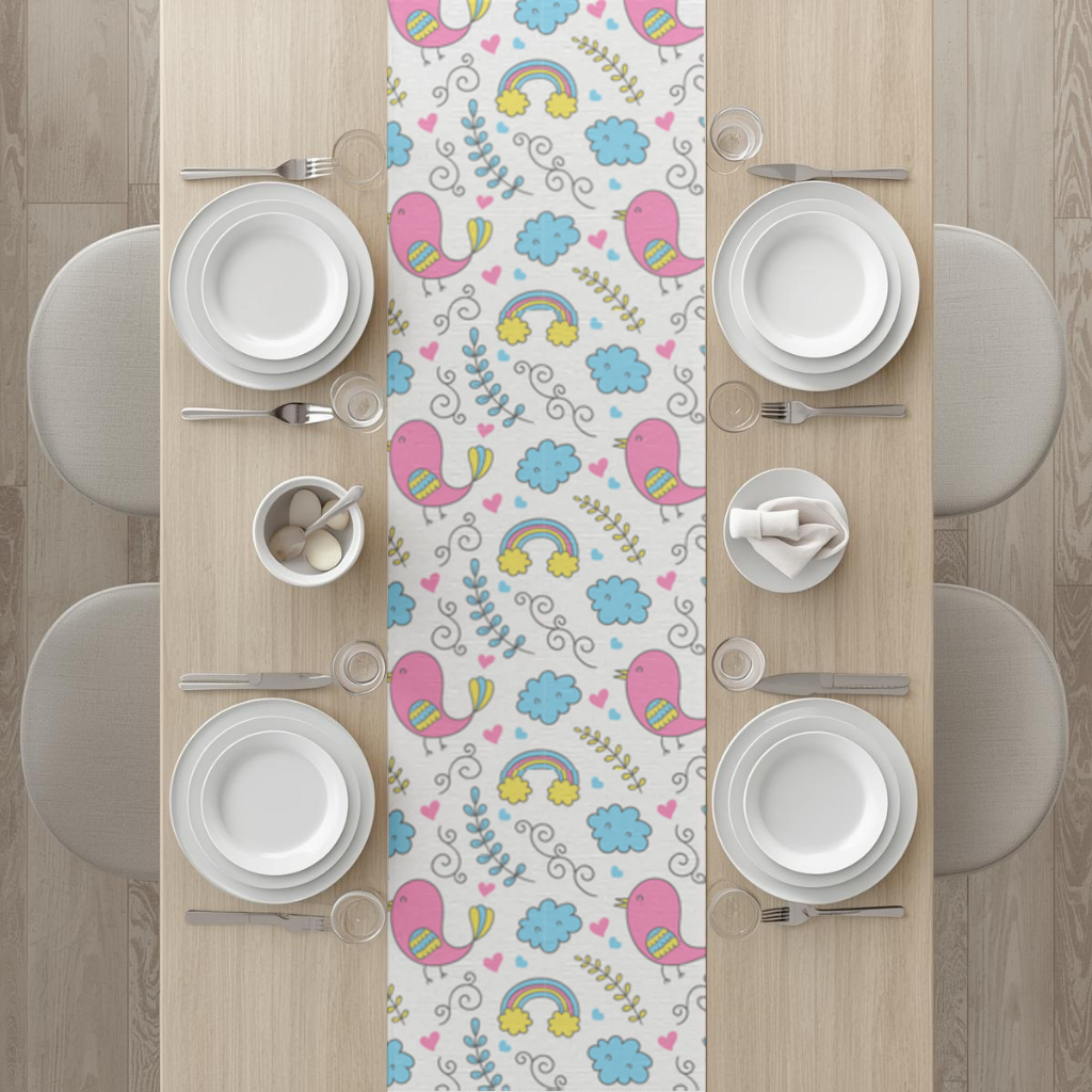Cute Pink Bird and Rainbow Kids Pattern Runner