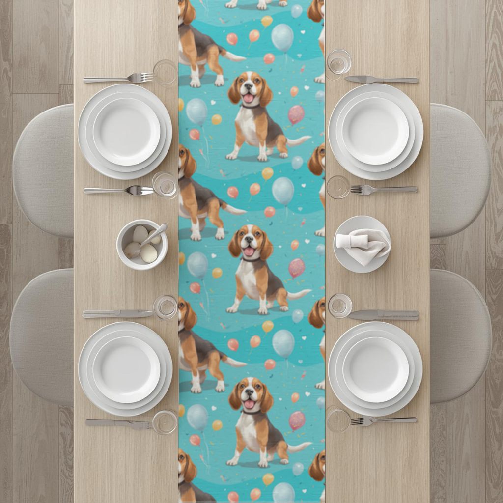 Cute Beagle Dog and Colorful Balloons Seamless Pattern Runner