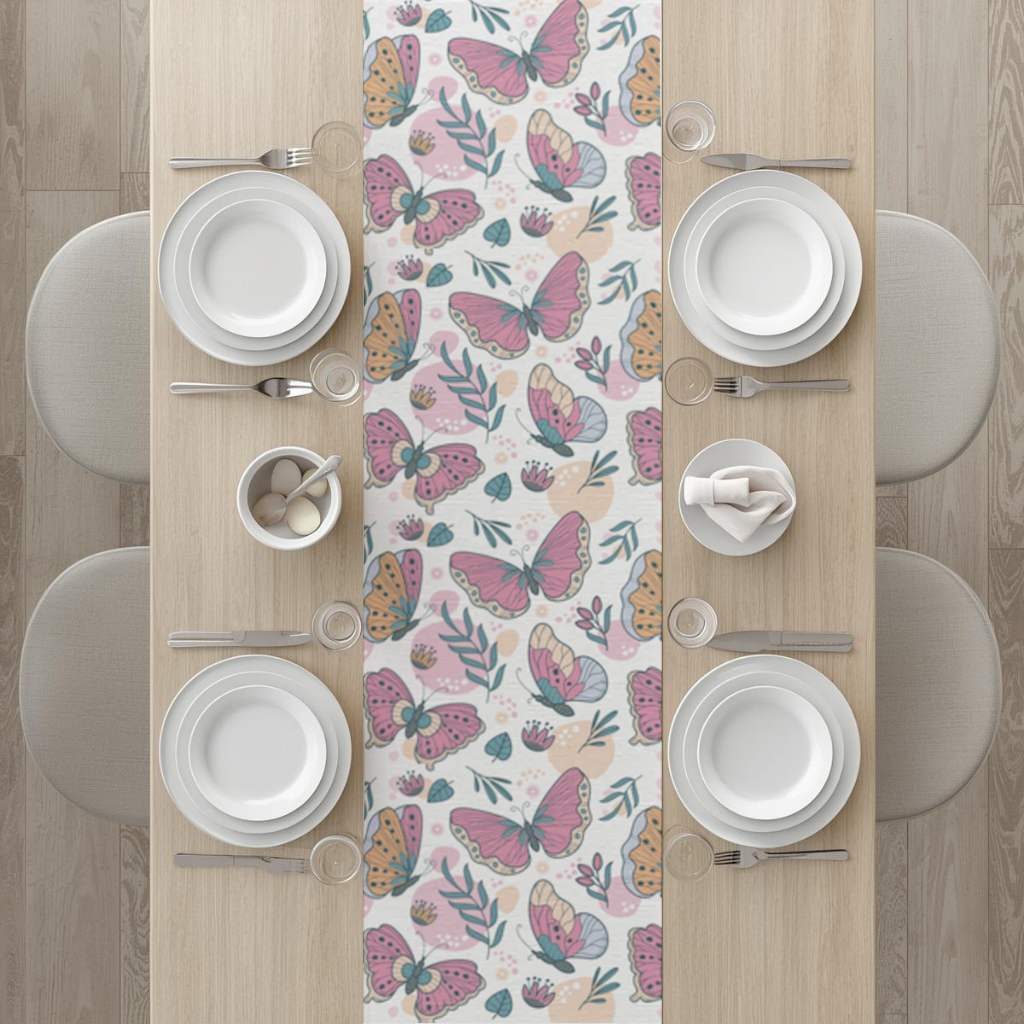 Pastel Butterflies and Botanical Leaves Seamless Pattern Runner