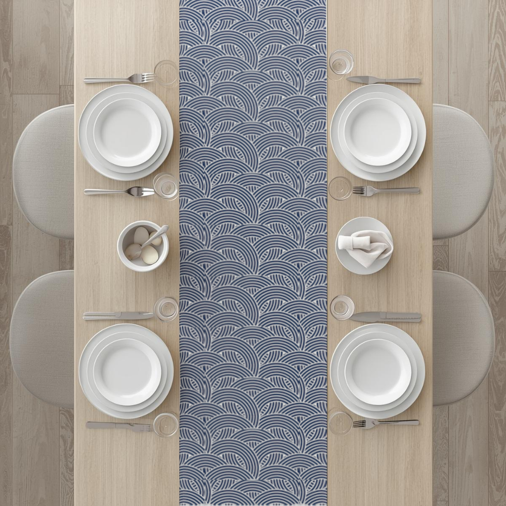 Navy and White Semi Circle Geometric Pattern 