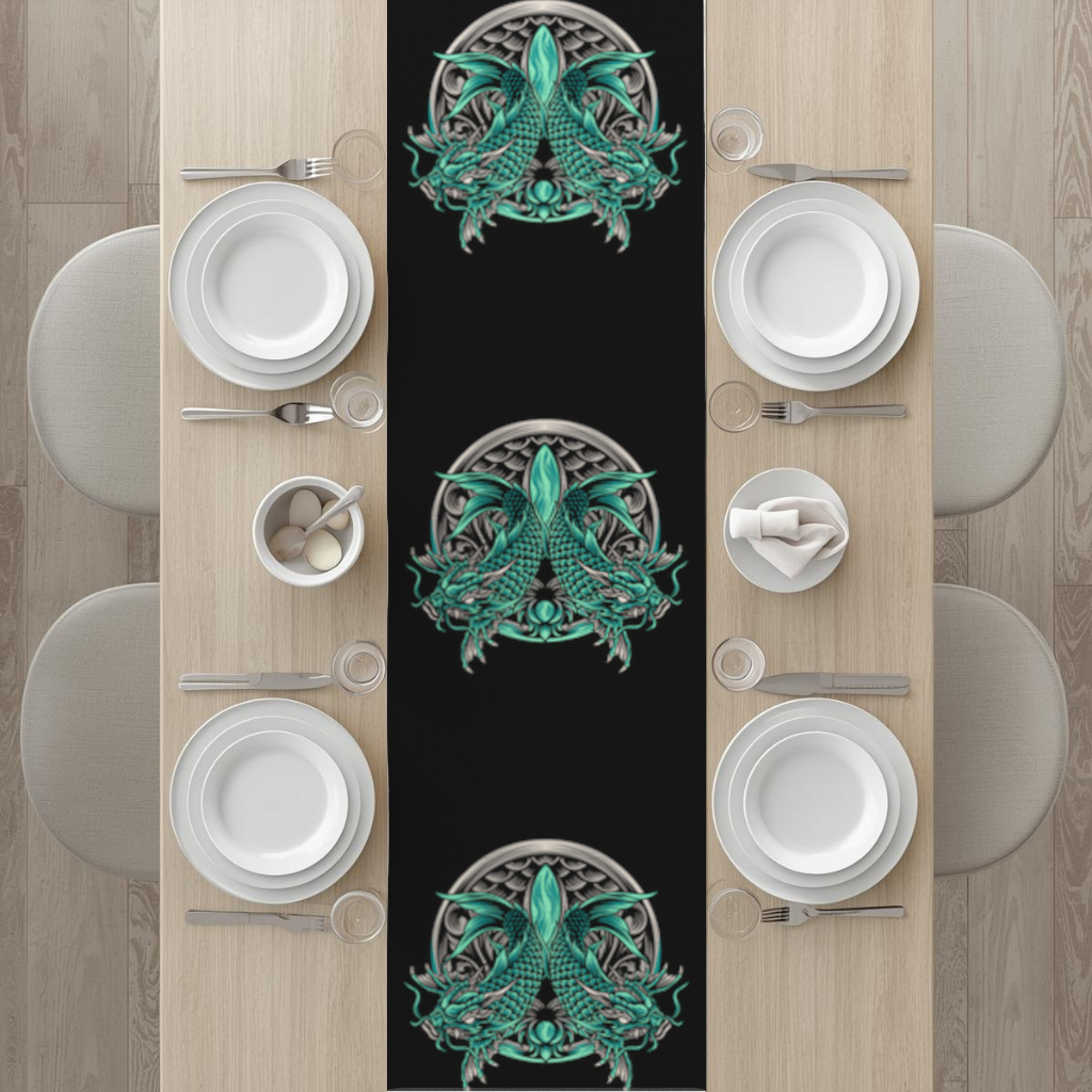 Turquoise Twin Dragon Emblem Design Runner