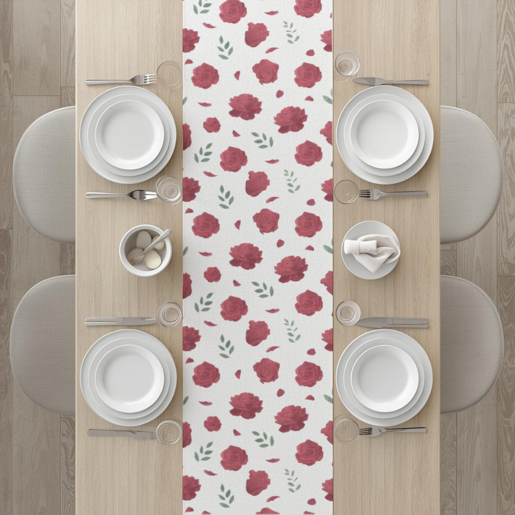 Red Rose and Leaf Romantic Seamless Pattern Runner