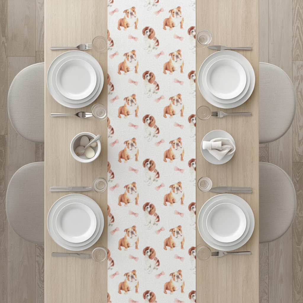Watercolor English Bulldog and Cavalier Puppy Pattern Runner