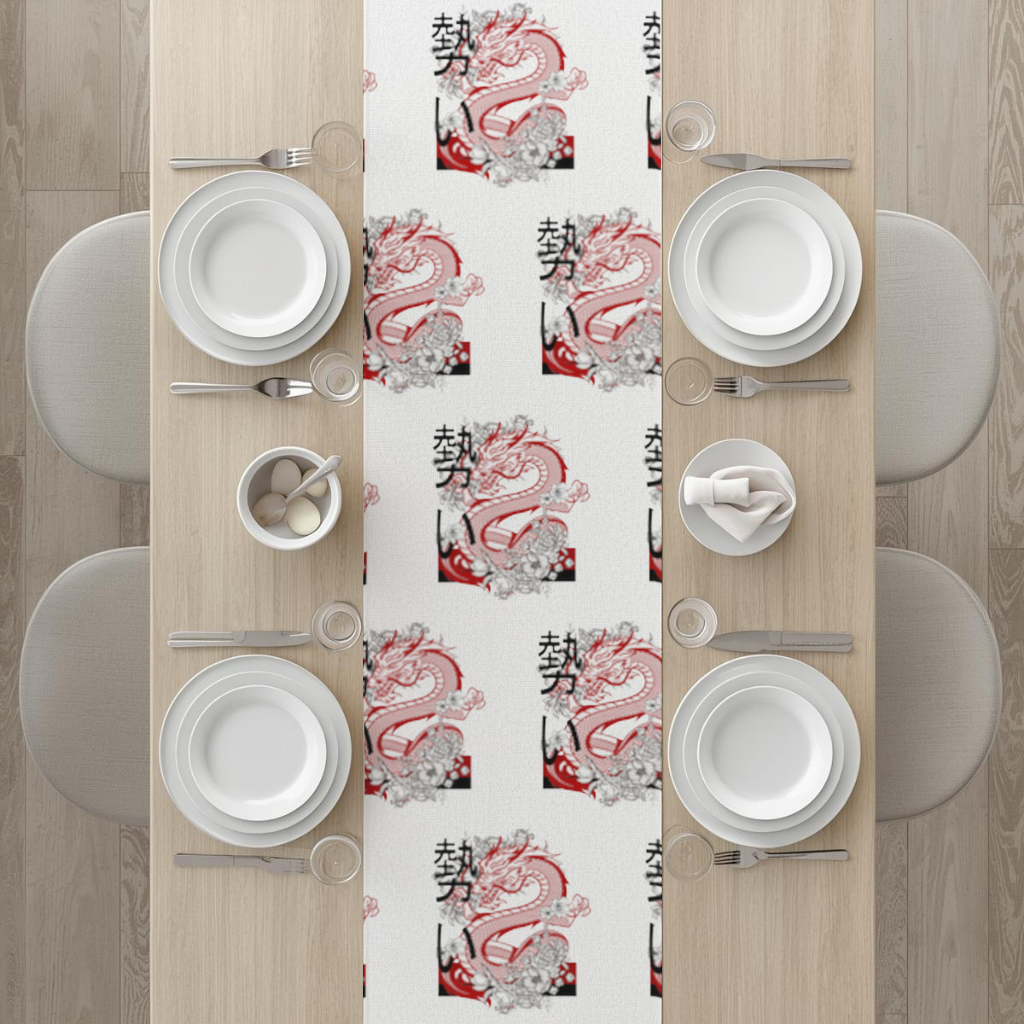 Japanese Dragon with Floral Design Runner