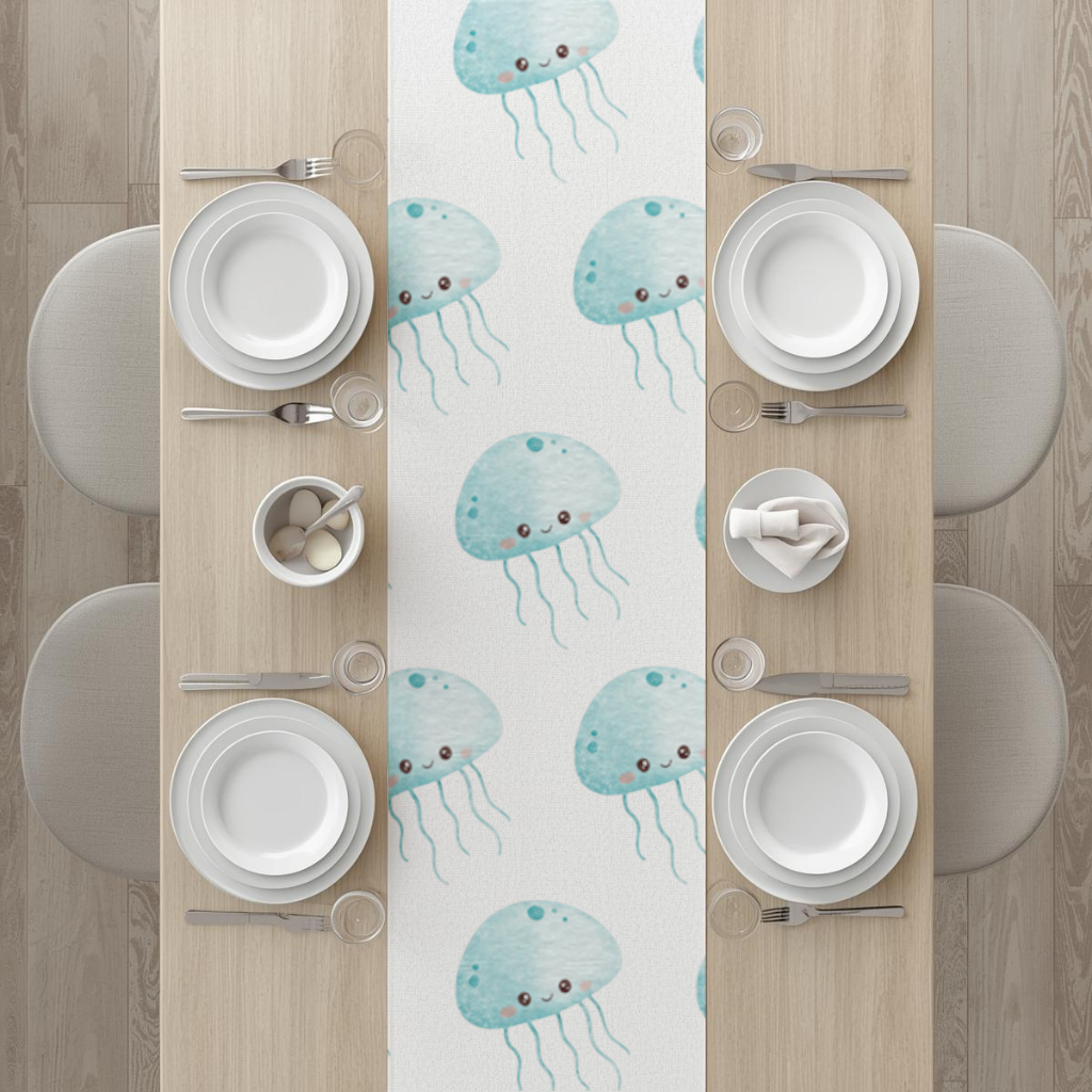 Sevimli Mavi Denizanası Karakteri Masa Runner