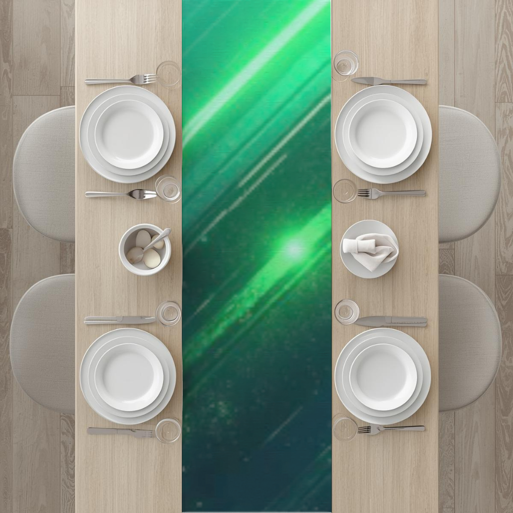 Green bright strips on black background. Runner