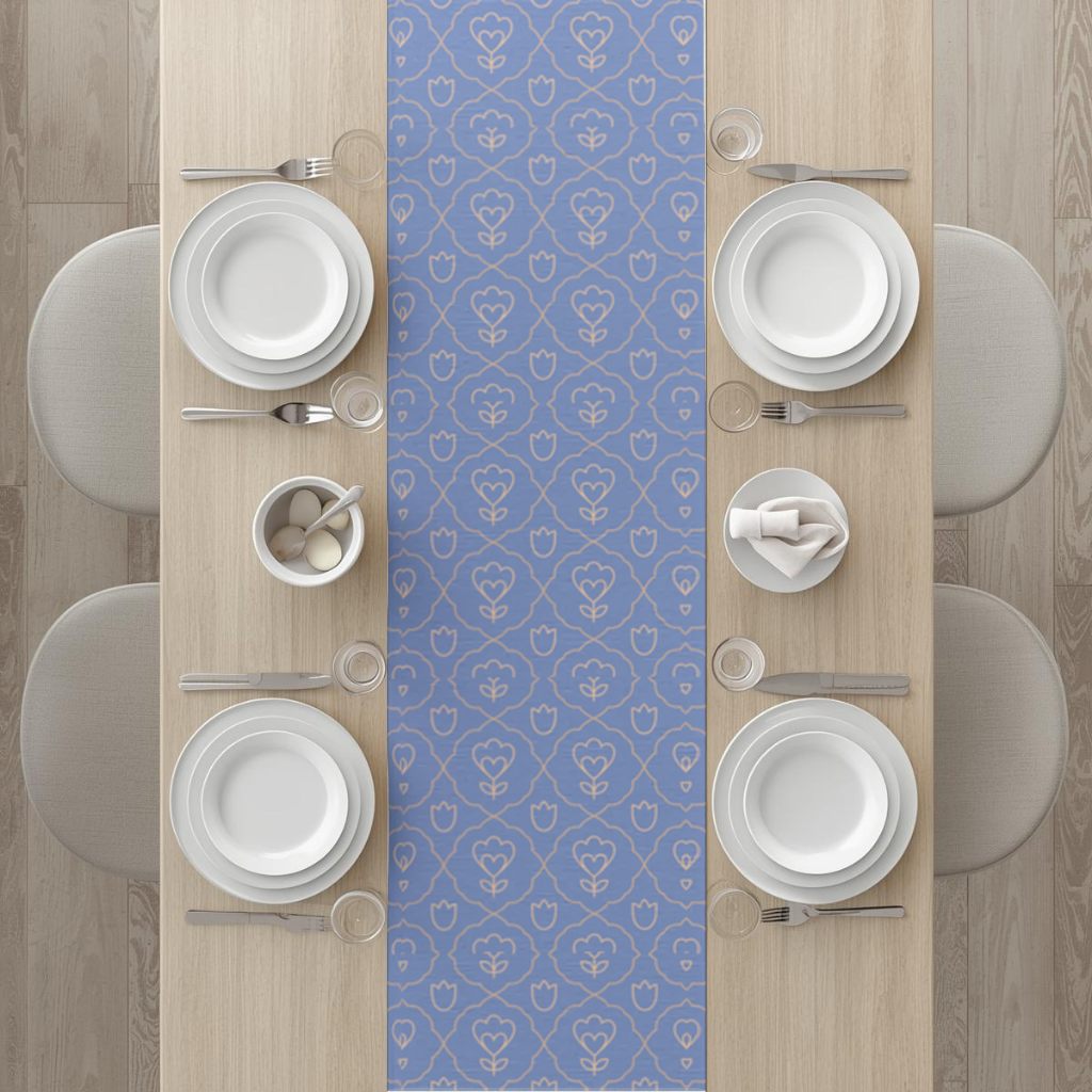 Orange Linear Floral Pattern on Blue Runner