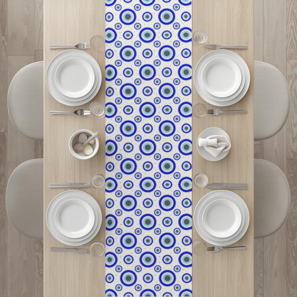 Blue Evil Eye Pattern with Stars Runner